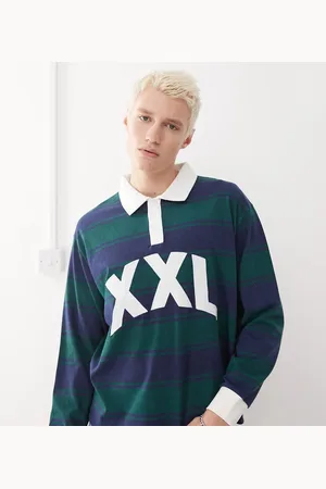 COLLUSION Long sleeve XXL embroidered stripe polo in