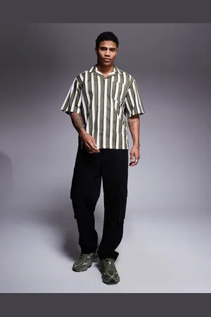 Hugo Blue Striped relaxed fit short sleeve shirt in green
