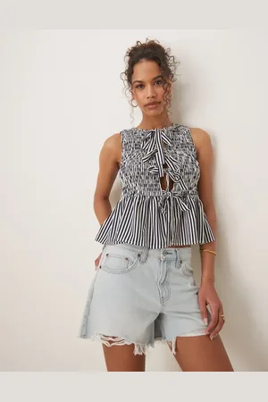 Glamorous Shirred top with peplum and front bows in -Multi