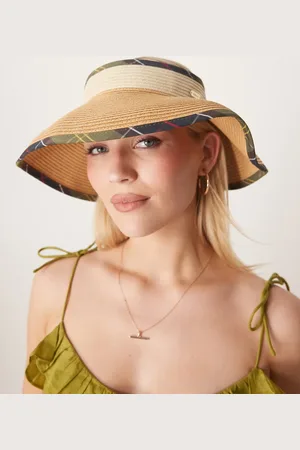 Barbour Elsdon visor sun hat with check trim in natural-Neutral