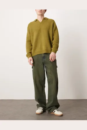 Dickies Loose fit carpenter denim pants with contrast stitching in washed green tone fade
