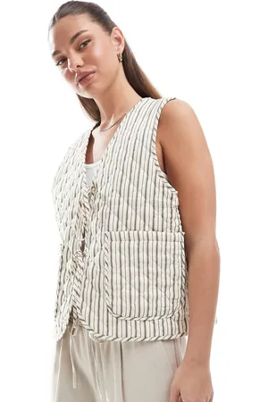 ONLY Tie front quilted vest in stripe-Neutral