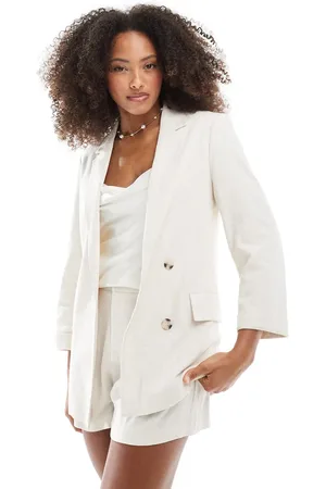 Stradivarius Linen blend blazer in (part of a set)-Neutral