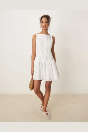 Glamorous Drop waist broderie mini dress in white