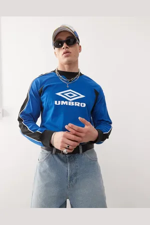 Umbro Panelled long sleeve t-shirt in blue and white