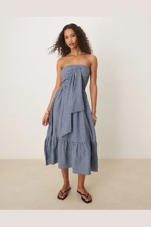 Glamorous Shirred waist maxi dress with tie front bow in