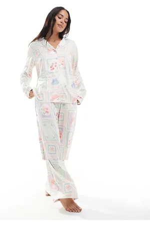 Threadbare Soft touch tile print pyjama set in white