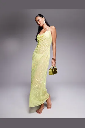 River Island Sequin cowl neck maxi dress in -Green
