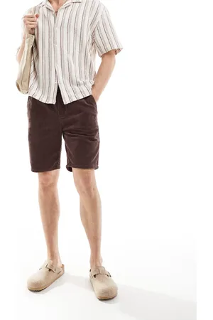Only & Sons Pull on cord shorts in burgundy-Red