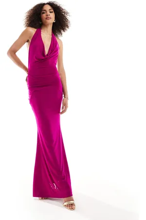 Murci Deep cowl neck fishtail maxi dress in -Pink