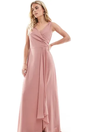 TFNC Bridesmaid chiffon wrap front maxi dress with wrap skirt in