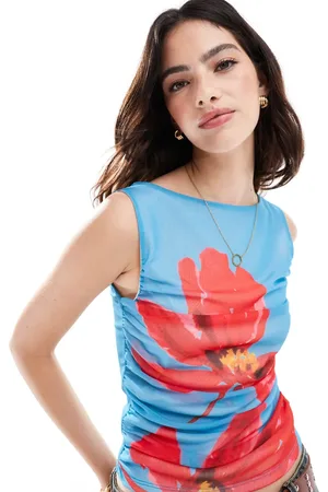 ASOS Floral placement slash neck mesh top in