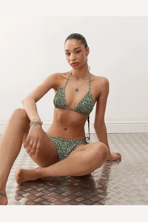 Lacoste Strappy bikini top with all over croc print (part of a set)