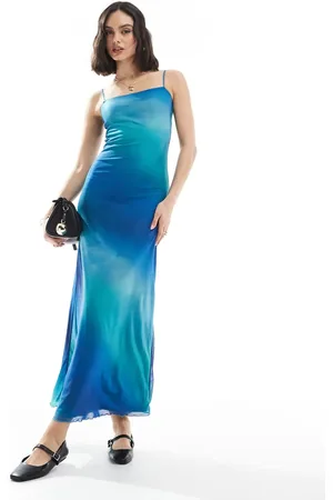 JJXX Mesh maxi dress in blue ombre print-Multi