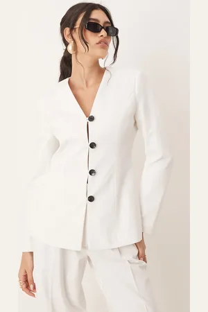 AWARE V neck fitted blazer in white (part of a set)