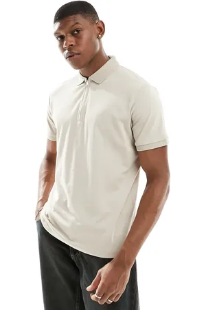 SELECTED Half zip polo shirt in cream-White