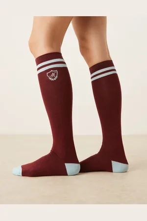Neon Rose Knee high socks in burgundy and blue-Red