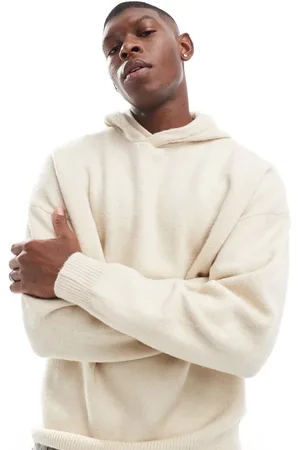 ADPT. Oversized knitted hoodie in cream-White