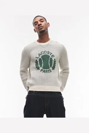 Lacoste Long sleeve crew neck jumper in with tennis emblem