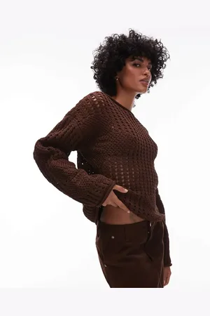 Topshop Knitted crochet jumper with floral detail in -Neutral