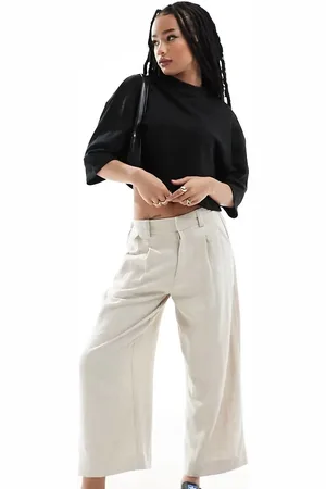ASOS ASOS DESIGN Petite dad culottes with linen in -Neutral