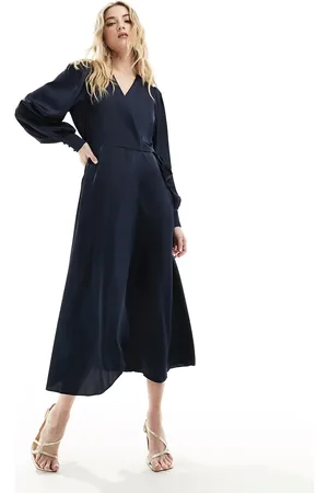 VILA Wrap full maxi dress in navy-Blue