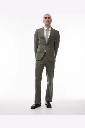 Topman Straight linen blend suit pants in -Blue