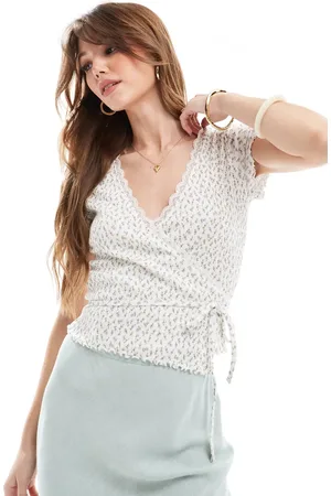 Miss Selfridge Pointelle wrap detail top in -Multi