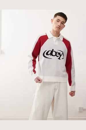 Obey Soccer logo polo sweater in white