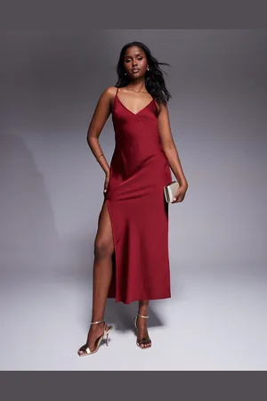 ASOS Satin v neck seam detail split midaxi dress in