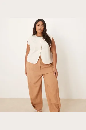 ASOS Curve tailored linen pants with multi way tab hem in -Brown