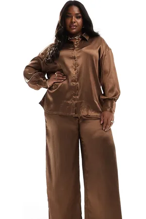 In The Style Satin pants in (part of a set)-Brown