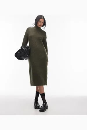 SELECTED Femme roll neck knitted dress in green