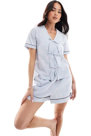 Chelsea Peers Seersucker short sleeve revere shirt and shorts set in striped starfish print