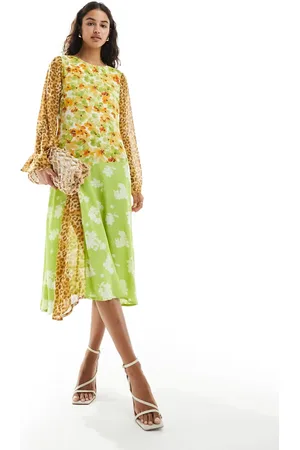Never Fully Dressed Long sleeve contrast midi dress in -Multi