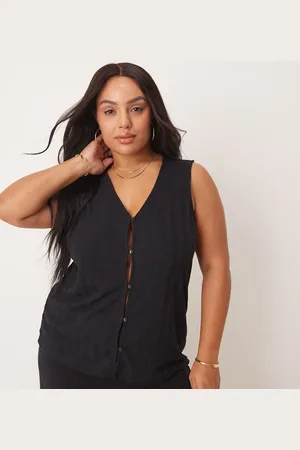 VILA Lightweight rib knit sleeveless waistcoat in black (part of a set)
