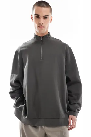 ASOS Essential sweatshirt with quarter zip in khaki-Green