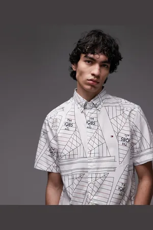 Tommy Hilfiger Flex poplin all over nautical print shirt in ecru-White
