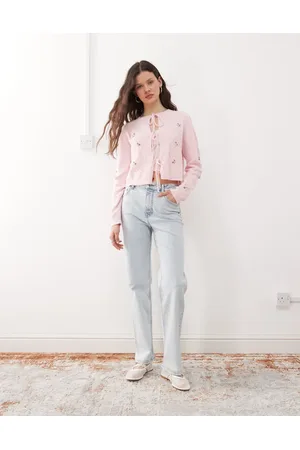 Miss Selfridge Heart pocket straight leg jeans in -Blue