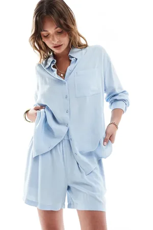 Pieces® Linen touch shirt in soft blue (part of a set)