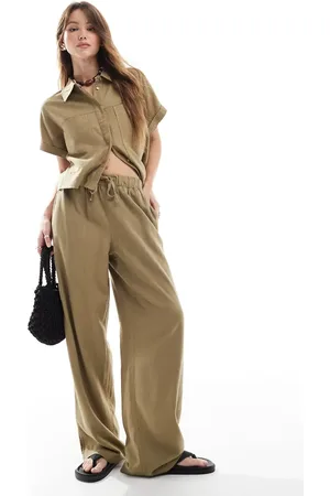 ONLY Linen mix pull on pants in light (part of a set)-Brown
