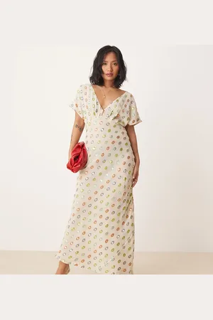 Never Fully Dressed Petite multi-colour gold foil maxi dress in cream-Neutral