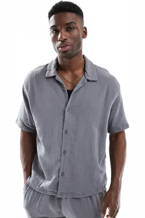 Bershka Textured revere collar shirt in (part of a set)