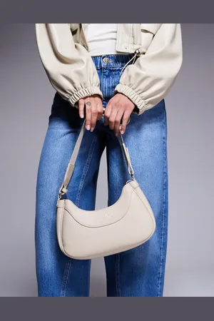 Armani Exchange Curved logo shoulder bag in cream-White