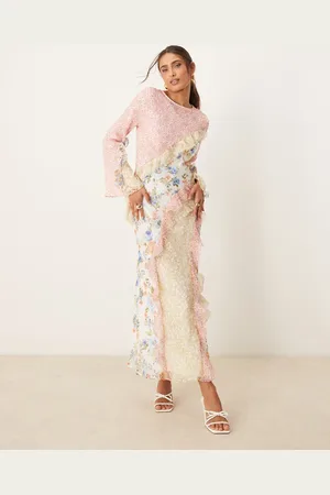 ASOS Spliced frill seam detail maxi dress in pretty floral-Multi