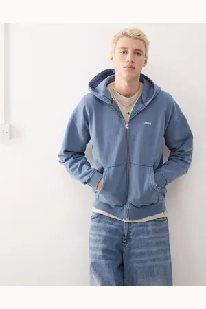 Obey Zip up logo hoodie in pigment coronet blue