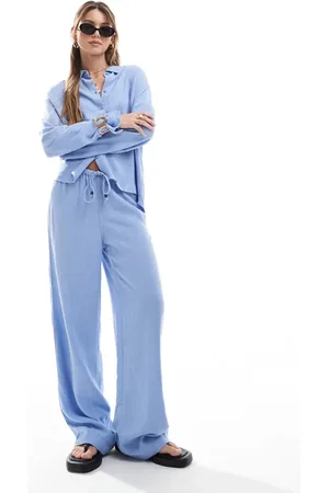 ONLY Linen mix pull on wide leg pants with beads detail in (part of a set)