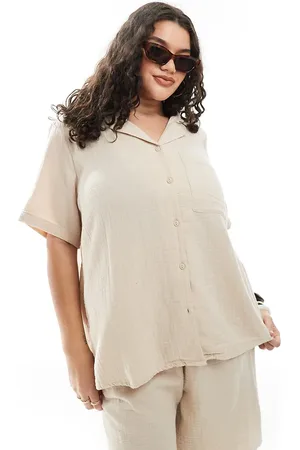 ONLY Cheesecloth button down shirt in beige (part of a set)-Neutral