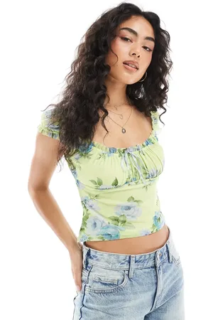 Miss Selfridge Lace picot floral mesh corset top in