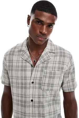 Another Influence Check revere collar short sleeve shirt in black and cream-White
